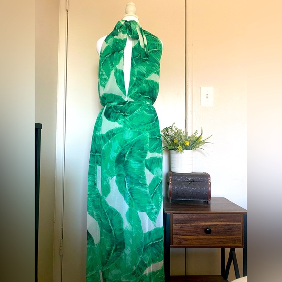 Apricot Lane Vibrant‎ Green Leaf Dress women size large - Picture 2 of 13